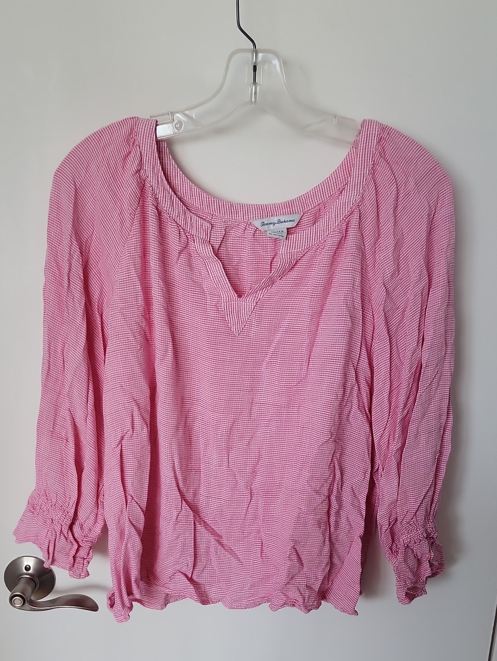 Tommy Bahama Pink Check Peasant Blouse